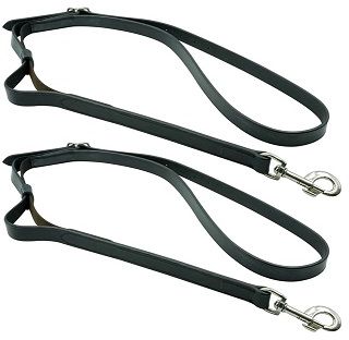 Elasticised leather straps that connect from the girth / lunge roller and clip onto the bit / lunge caveson. They can be used for flat work and lunging. Side reins help accustom the horse to the bit, and reward the horse when it gives or flexes to bit pressure. They encourage balance and correct head carriage, help a horse develop self-carriage, and help stop a horse from over-bending in the neck. Solo leather side reins have numbered holes so you can make sure they are buckled evenly on both sides and are easy to adjust. Black or brown.