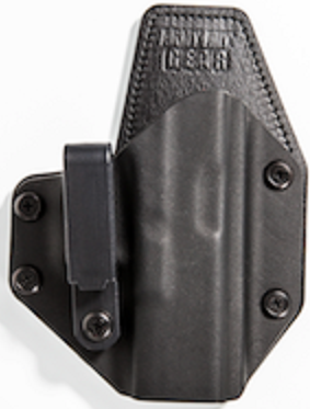 Premium Hybrid Kydex and thru-dyed Bovine Leather AIWB tuckable holster with an ultra comfortable neoprene backing.