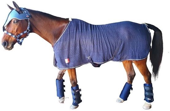 Strong woven cotton mesh sheet that allows the horse to cool down gradually while preventing the muscles from getting a chill and stiffening up. The holes in the breathable mesh material allows the sweat to dry whilst still keeping your horse covered. Fully washable and keeps its shape. 2 clip-on options in the front for size adjustment. Fleece wither protection. Reinforced cotton-lined front for durability and strength. Cross over straps and a tail strap.