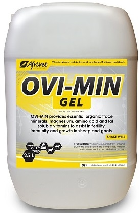 Vitamin and mineral supplement for sheep and goats. Ovi-Min provides essential trace minerals and fat-soluble vitamins to assist in fertility, immunity and growth in sheep and goats.