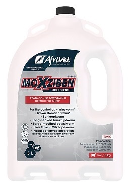 READY-TO-USE DEWORMING DRENCH FOR SHEEP. For the control of: Wireworm (Haemonchus contortus); Brown stomach worm (Teladorsagia circumcincta); Bankrupt worm (Trichostrongylus colubriformis); Long-necked bankrupt worm (Nematodirus spathiger); Large-mouthed bowel worm (Chabertia ovina); Liver fluke (F. hepatica en F. gigantica); Milk tapeworm (Moniezia expansa); Controls nasal bot (Oestrus ovis) larvae infestation. Persistency: Wireworm and Brown stomach worm 28 days.