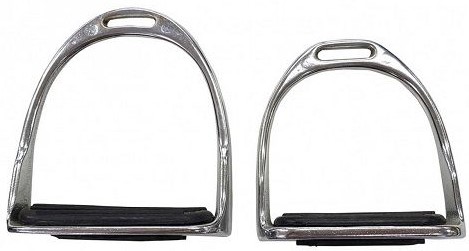 High quality nickel plated stirrup irons with a black rubber stirrup tread. 4" and 4 3/4".