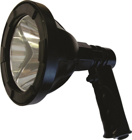 In a lightweight Polycarbonate housing. Rechargeable portable spotlight. No cables, no hassle of carrying. provides 600 Lumens of light for up to 2.5 hours.