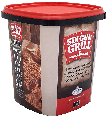 Six Gun Grill is a well-balanced blend of herbs and spices and is ideal for grilled beef, chicken and lamb as well as potjies, mince and stews.