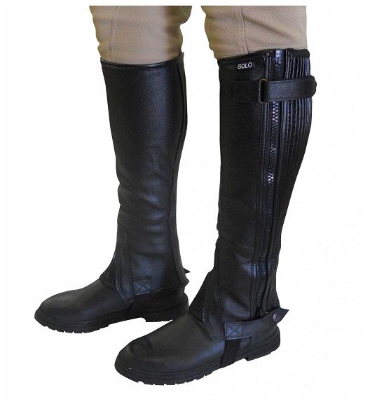 Quality leather half chaps - prevents the stirrup leathers from rubbing your calves. Strong leather half chaps that hug your calf and fit well. Leather offers more protection and has a reinforced calf section. Strong YKK zip. Wipe clean with saddle soap or leather conditioner.
