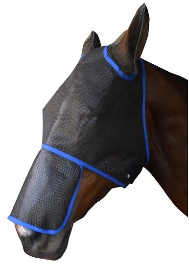 Sunglasses for your horse. Mesh prevents insects, sun damage and dust from irritating your horse's eyes. Dark non-patterned mesh is easier for your horse to see through and attracts less light. With extended flap that covers the nose - prevents sunburn on pink/white noses. With mesh material ear pockets for added protection. Any colour binding. Sizes - XS, XS, S, M, L, XL