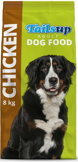 Tailsup Adult Dog Food Chicken is a delicious and wholesome chicken-flavoured dog food. Suitable for all dog breeds, it's rich in protein and fibre ensuring that your dog's daily nutritional requirements are met. Ingredients: Cereals, Derivatives of Vegetable Origin, Meat & Animal Derivatives (min 4% chicken), Fats & Oils, Vegetable Protein Extracts, Palatability Enhancer, Vitamins & Minerals, Amino Acids and Approved Antioxidants. (May contain at least 5% GMO) Suitable for all dog breeds. Store in a cool, dry place.