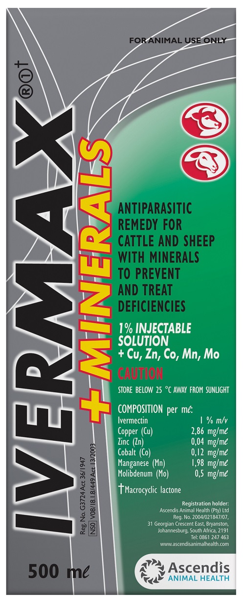 Antiparasitic remedy for cattle and sheep with minerals to prevent and treat deficiencies.