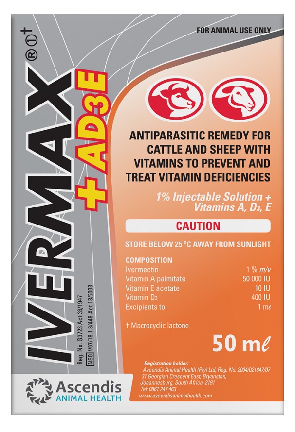 Antiparasitic remedy for cattle and sheep with vitamins to prevent and treat vitamins deficiencies.