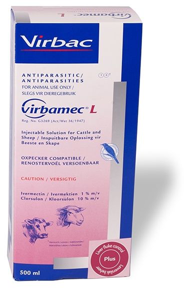 Antiparasitic remedy for cattle, sheep and goats. Injectable for Internal and External parasites plus Liver fluke control in cattle and sheep. Injectable for Internal and External parasites plus Liver fluke control in cattle and sheep. COMPOSITION : Ivermectin 1% m/v, clorsulon 10% m/v. Cattle: Inject subcutaneously or intramuscularly at 1ml per 50kg body mass. Sheep and goats: Inject subcutaneously at 1ml per 50kg body mass.