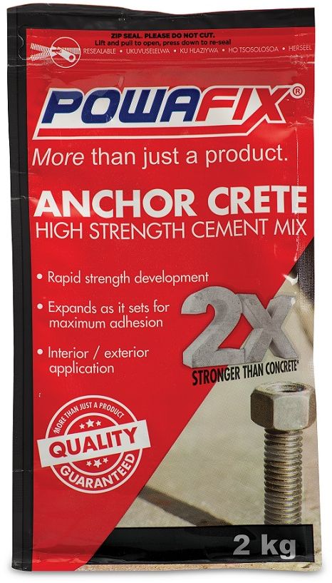 Powafix Anchor Crete is an easy to use, rapid setting, high strength powdered cement mortar with an initial setting time of 30 minutes.