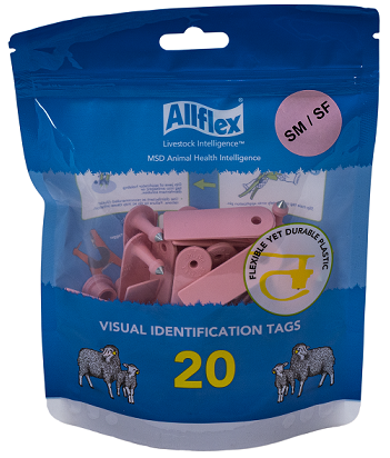 Sheep Male/Sheep Female (20) Pink. Apply with Universal Total Tagger & Flip Pin Applicator.