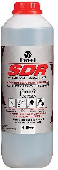 Revet SDR is a multi purpose general cleaner and degreaser. It removes oil, fat and freeze from machinery, workshop floors and kitchen equipment.