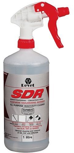 Revet SDR is a multi purpose general cleaner and degreaser. *It removes oil, fat and freeze from machinery, workshop floors and kitchen equipment.