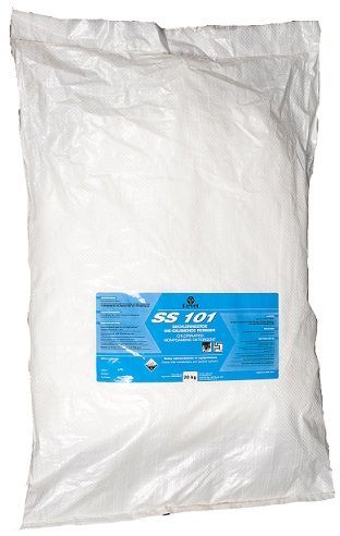 Chlorinated non foaming detergent to clean milk installations and pipeline systems. After Milking rinse the installation well with cold to lukewarm water 25°C to 30°C.Prepare a solution containing 4g of SS101 per litre of hot water at 70°C. Circulate this solution through the installation for 10 minutes. Drain the solution and rinse installation with potable water. Use 2ml SS108 per 1 litre of water or 1.5ml SS103 per 1 litre of water in the final rinse.