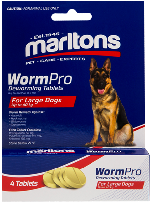 Effective deworming tablets for large dogs. Remedy against; Ascarids, Hookworms, Whipworms, Tapeworms.