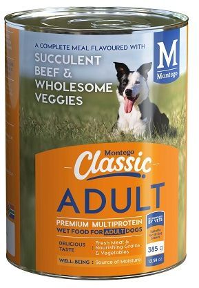 Classic Wet Food provides a complete, balanced and enticingly delicious meal, or a tasty complement to your dog's daily dry food diet. Serve on top, mixed in or on its own- however they like it! Benefits: Energy- 6% Protein / 3% Fat. Stamina- Low glycaemic formula. Well-Being- Source of moisture. Delicious Taste- Fresh meat with nourishing grains & vegetables.