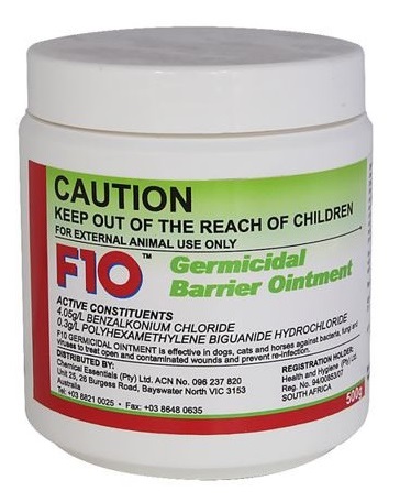 F10 Germicidal Barrier Ointment is an antiseptic preparation effective against bacteria, fungi and viruses.