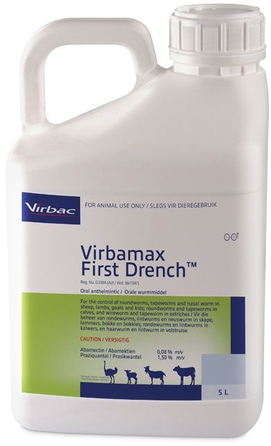 Oral anthelmintic for the control of roundworms, tapeworms and nasal bot in sheep, lambs, goats and kids. Wireworm and tapeworm in ostriches. Roundworms and tapeworms in calves. COMPOSITION: Abamectin 0,08% m/v, praziquantel 1,50% m/v. COMPOSITION: Abamectin 0,08% m/v, praziquantel 1,50% m/v. Roundworm, nasal worm and tapeworm remedy for sheep, goats, cattle and ostriches controls Australian itch mite 25ml per 10kg body mass. Effective against all 4 types of tapeworms, milk, serrated, narrow and liver tapeworm. Ovicidal: Roundworm eggs present in the animal at the time of dosing are prevented from hatching.