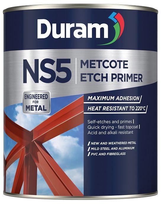 A high adhesion primer for new and weathered mild steel, stainless steel, aluminium, PVC, fibreglass, Chromadek, ZincAlume and AluZinc. Maximum adhesion to a wide variety of substrates. Promotes smooth topcoat - excellent topcoat adhesion. Quick drying - fast topcoat. Heat resistant to 220°C. Acid and alkali resistant. Self-etches and primes new and weathered metal, mild steel, aluminium, PVC and fibreglass for maximum adhesion.