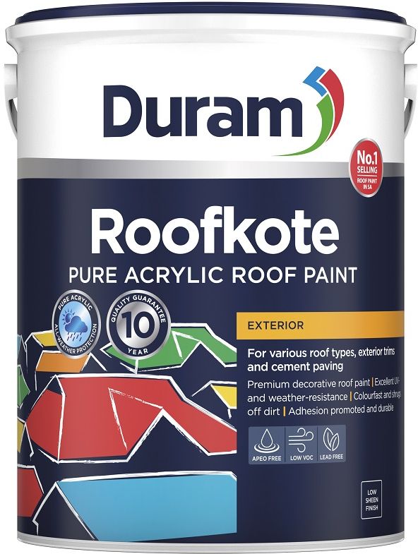 Provides joint-free seamless waterproofing, is a roof paint and protective barrier that encapsulates and extends the lifespan of your roof. Used with Duram Duramesh membrane, it withstands cracking and movement of the underlying surface. Excellent adhesion to a variety of substrates and withstands varying roof temperatures. Pure acrylic polymer waterproof coating. Exceptional flexibility and elongation > 400%. Long-term protection with a 12-year guarantee.