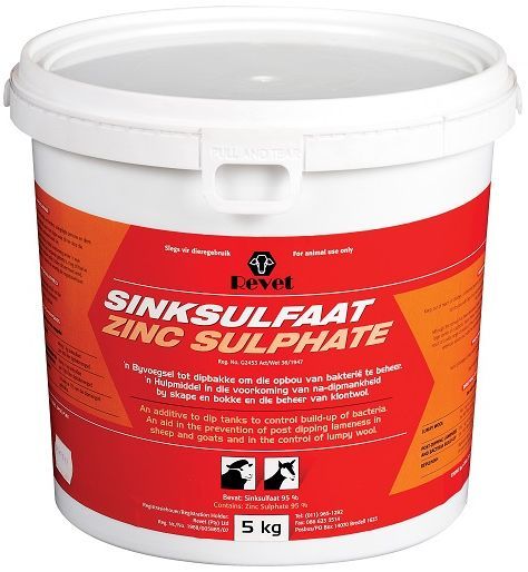 Zinc Sulphate is an additive to dip tanks to control build up of bacteria. Directions for use on Lumpy Wool: use 1kg Zinc Sulphate per 400lt dip wash for post dipping lameness: Use 1kg Zinc Sulphate per 1000lt dip wash.