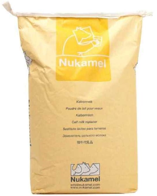 Nukamel Yellow is a nutrient dense milk replacer suitable for accelerated feeding. It is a whey based, water soluble milk replacer containing 12.5% milk powder. The high protein content, consisting of a combination of whey and casein, is excellent for optimizing calf growth. Nukamel Yellow contains high levels of natural dairy immunoglobulins, ensuring protein quality and supporting calves health. Very suitable for high performance calf rearing. FEEDING SCHEDULE: Proper colostrum management is crucial. High quality colostrum should be fed as soon as possible after birth. Mixing ratio 145 - 180 g /1 L. Proper colostrum management is crucial. High quality colostrum should be fed as soon as possible after birth. As a general rule, calves need to drink 10-15% of their body weight L/ day in the first week and 15-20% of their body weight L / day after 8 days.