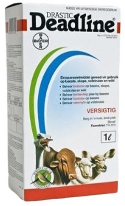 An easy-to-apply pour-on for tick control and protection. Controls ticks on cattle, sheep, ostriches and game. Controls tsetse fly worry on cattle. Controls red lice on cattle. Sterilises female ticks. Controls feather mites on ostriches. Easy application onto the skin. Residual action. On-systemic action. The longer the product is regularly applied, the more the tick population is reduced. It then becomes possible to treat at extended intervals. The product is rainfast.