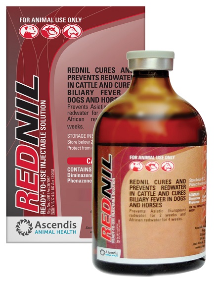 Cures and prevents redwater in cattle and cures biliary fever in dogs and horses. Prevents Asiatic (European) redwater for 2 weeks and African redwater for 4 weeks.