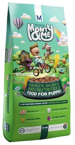 Deliciously Nutritious Food for Puppies. Monty & Me is a delicious, well-balanced food that's got everything your best bud needs to stay healthy and happy! Benefits Include: SAFE SOUND & FIT AS A FIDDLE - Antioxidants for immune support - perfect for keeping doggy immune systems in great shape. HAPPY TUMMY, HAPPY PUP - Added natural prebiotic fibre, sourced from wheat bran, help developing digestive systems regular. EVERYTHING LITTLE MONTY NEEDS - Provides for the essential needs of all breeds of pup. The ingredients we've chosen help your pal to grow up strong and healthy. A LITTLE EXTRA WAG' - Your best bud needs energy to keep up, so Monty & Me Puppy is full of hearty cereals and fats, which provide energy-producing complex carbohydrates. DELICIOUSLY NUTRITIOUS - Little Monties LOVE the taste of real meat, which gives them all the essential amino acids they need every day.