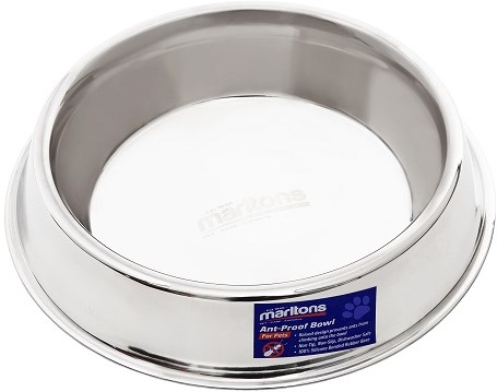 Ant-resistant pet feeding bowl. Raised design prevents ants from climbing onto the bowl. Dishwasher safe. Silicone bonded rubber base.