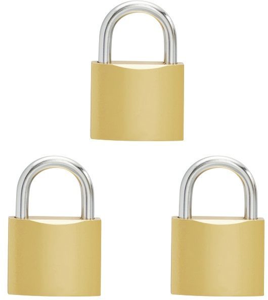 Security iron padlock 50mm 3 pack keyed alike brass epoxy coated & includes 2 keys.