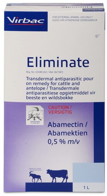 Transdermal pour-on that controls Internal and External parasites in Cattle and Antelope. COMPOSITION : Abamectin 0,5% m/v. COMPOSITION : Abamectin 0,5% m/v. The dosage is 1ml per 10kg body mass. Transdermal technology.