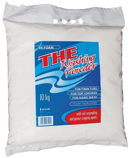 Revet Hi-Foam washing powder for twin tubs, top loaders and hand wash.