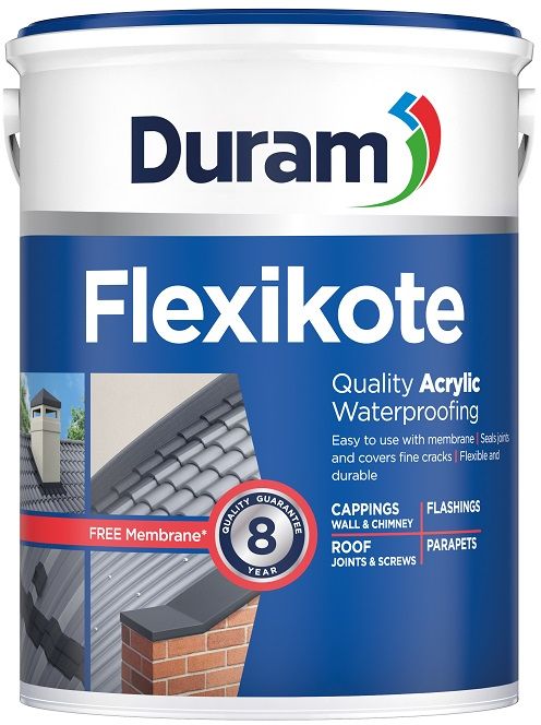 Quality Acrylic Waterproofing Seals joints and covers fine cracks. Waterproofs flashings, parapets, wall & chimney cappings, roof joints, roof screws and repairs to pitched roofs. Used with Duram Duramesh membrane, it withstands cracking and movement of the underlying surface. Flexible and durable waterproofer. Easy application by brush. Excellent adhesion and coverage. Can be top coated with Duram roof or decorative paints, or used as a final coat. Water-based - application tools are easy to clean with water. An acrylic waterproofing paint that forms a flexible waterproofing barrier when used in conjunction with Duramesh membrane, to seal joints and cover fine cracks on roofs and walls.