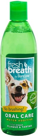 With Fresh Breath Oral Care Water Additive, your pets can benefit from daily plaque and tartar defence, simply by drinking from their water bowl. Easy to use for both you and your petno brushing required!
