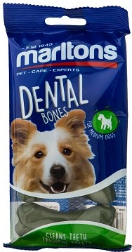 Treat for medium dogs. Cleans teeth & freshens breath. Supports dental health. No artificial colours or flavours.