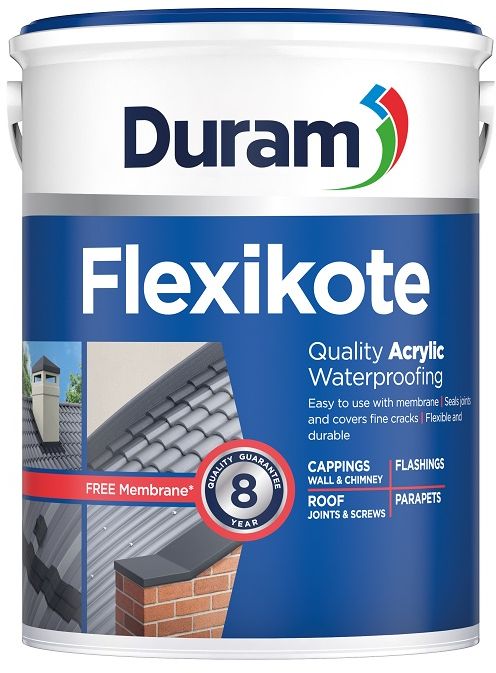 Quality Acrylic Waterproofing Seals joints and covers fine cracks. Waterproofs flashings, parapets, wall & chimney cappings, roof joints, roof screws and repairs to pitched roofs. Used with Duram Duramesh membrane, it withstands cracking and movement of the underlying surface. Flexible and durable waterproofer. Easy application by brush. Excellent adhesion and coverage. Can be top coated with Duram roof or decorative paints, or used as a final coat. Water-based - application tools are easy to clean with water. An acrylic waterproofing paint that forms a flexible waterproofing barrier when used in conjunction with Duramesh membrane, to seal joints and cover fine cracks on roofs and walls.