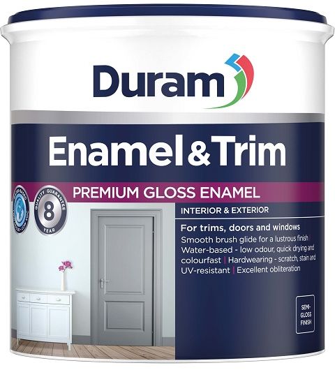 Premium Gloss Enamel, with a 8-year quality guarantee. For trims, doors and windows, smooth brush glide for a lustrous finish, water based, low odour, low VOC, quick drying and colourfast. Hardwearing, scratch, stain and UV resistant. Excellent obliteration, semi gloss finish, available in classic standard colours and can be tinted.