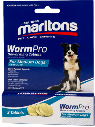 Effective deworming tablets for medium dogs. Remedy against; Ascarids, Hookworms, Whipworms, Tapeworms.