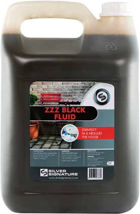 Zzz black fluid disinfects in and around the house, strong tarry smell.