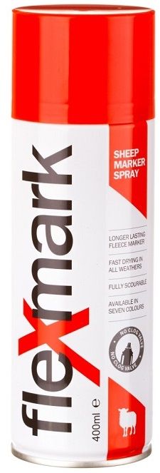 Flexmark Marking Spray - Red flexmark is a high quality, longer lasting sheep marker spray, suitable for use on wet or dry fleeces. Our unique formulation minimises residue for a fully emptying can. The flexmark sheep marker spray is fitted with a No Clog Valve to ensure a continuous flow.