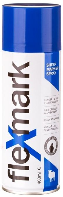 Flexmark Marking Spray - Blue. Lexmark is a high quality, longer lasting sheep marker spray, suitable for use on wet or dry fleeces. Our unique formulation minimises residue for a fully emptying can. The Flexmark sheep marker spray is fitted with a No Clog Valve to ensure a continuous flow.