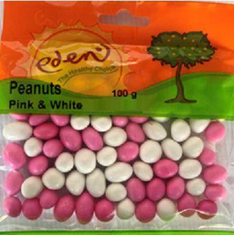 Peanuts coated with a sweet layer (Flavourants, colourants, thickener).