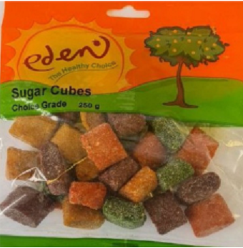 Fruit cubes (pear, peach, apricot), sugar, flavourants, colourants, acidifier.