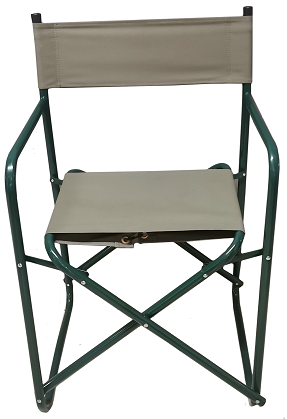 Folding chair. Capacity for 1 person, maximum carry weight of 150kg. Primary material: Steel frame 400gsm ripstop canvas.