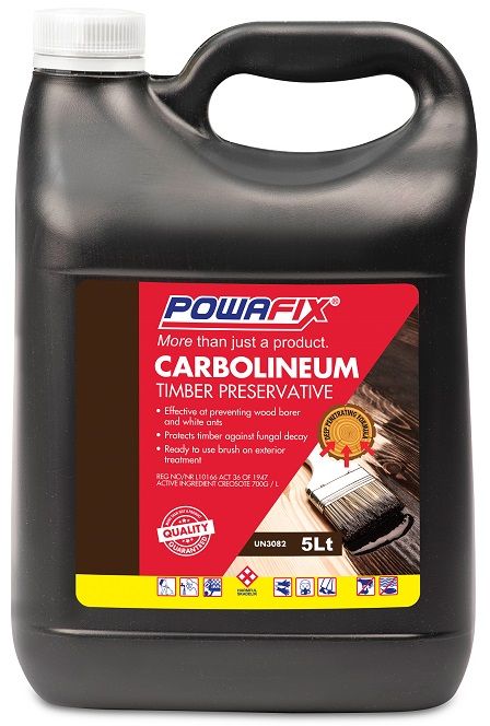 Powafix Carbolineum is a ready to use wood preservative solution to be used on exterior timber for protection against fungal decay and attack by termites and wood boring insects.