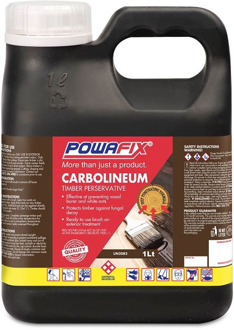 Powafix Carbolineum is a ready to use wood preservative solution to be used on exterior timber for protection against fungal decay and attack by termites and wood boring insects.