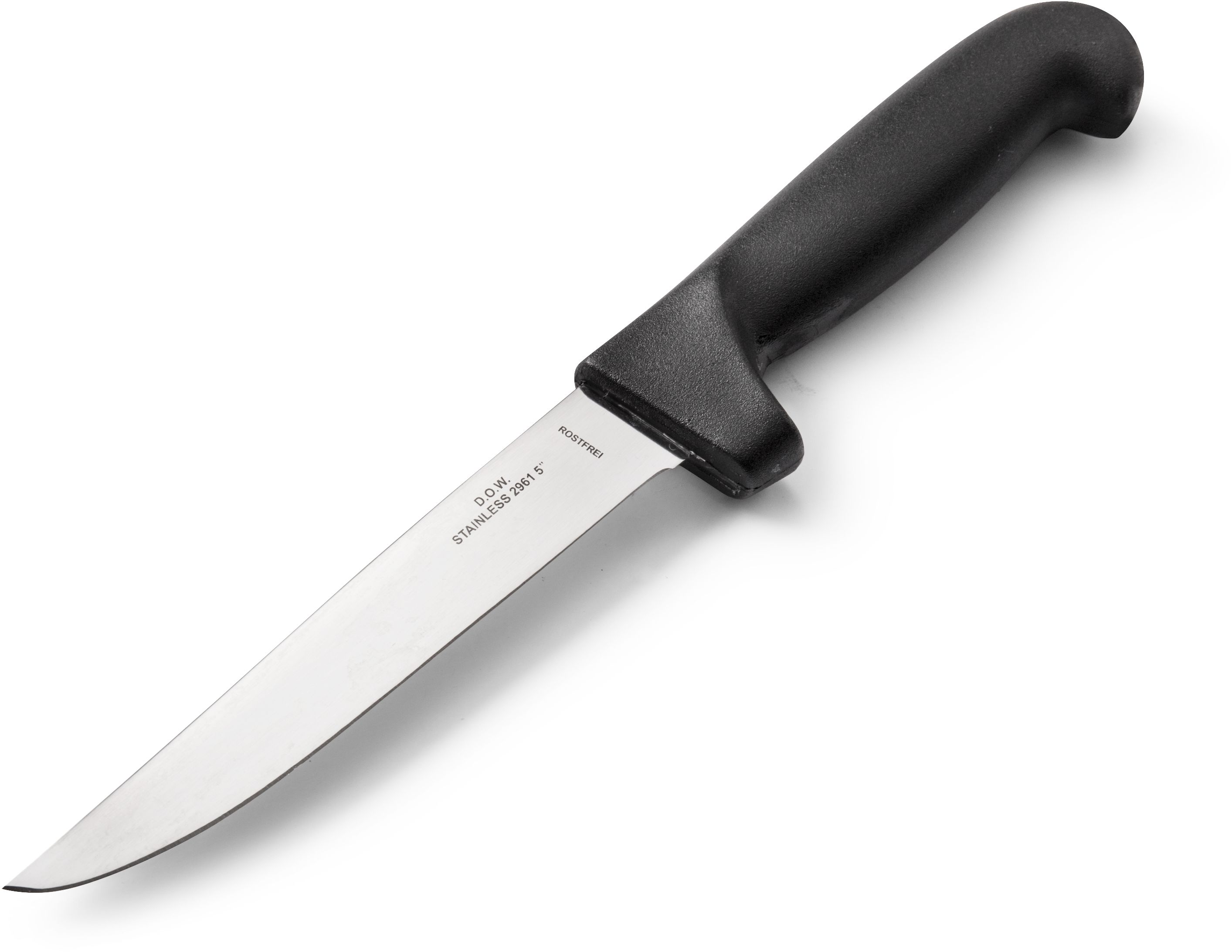 5 inch Boning blade with black nylon handle.