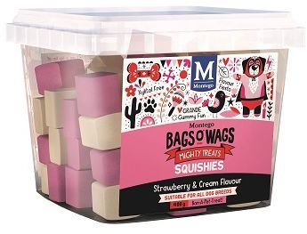 Strawberry & Cream Flavour Wagtastically delicious Bags O' Wags are the treats dogs love and they're full of yummy-gummy goodness! The Bags O' Wags range of treats make on excellent reward for goad behaviour. a tempting incentive when training or a between meal-snack that hits the spot. Ideal for daily use, Bags O' Wags treats make the perfect complement to every Montego Pet Nutrition dry or wet food diet. Bags O' Wags treats are made to the same high standards as all Montego Pet Nutrition products, using only the finest ingredients, prepared to perfection in our world-class facility. Disclaimer: Treat only, not a complete and balanced diet.